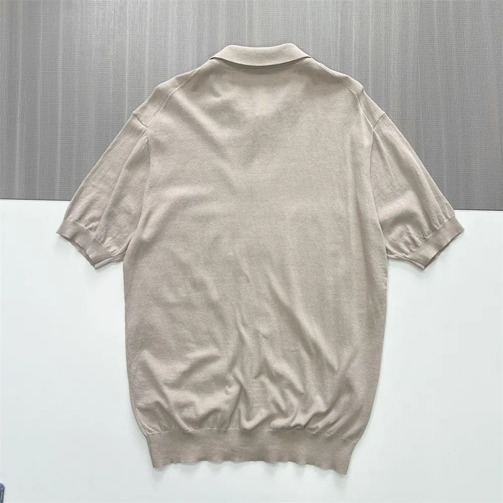 Men's Beige Full-Button Knit Polo - FNJIA Custom Apparel Service