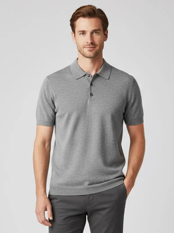 Men's Heathered Gray Knit Polo - FNJIA Custom Apparel Service