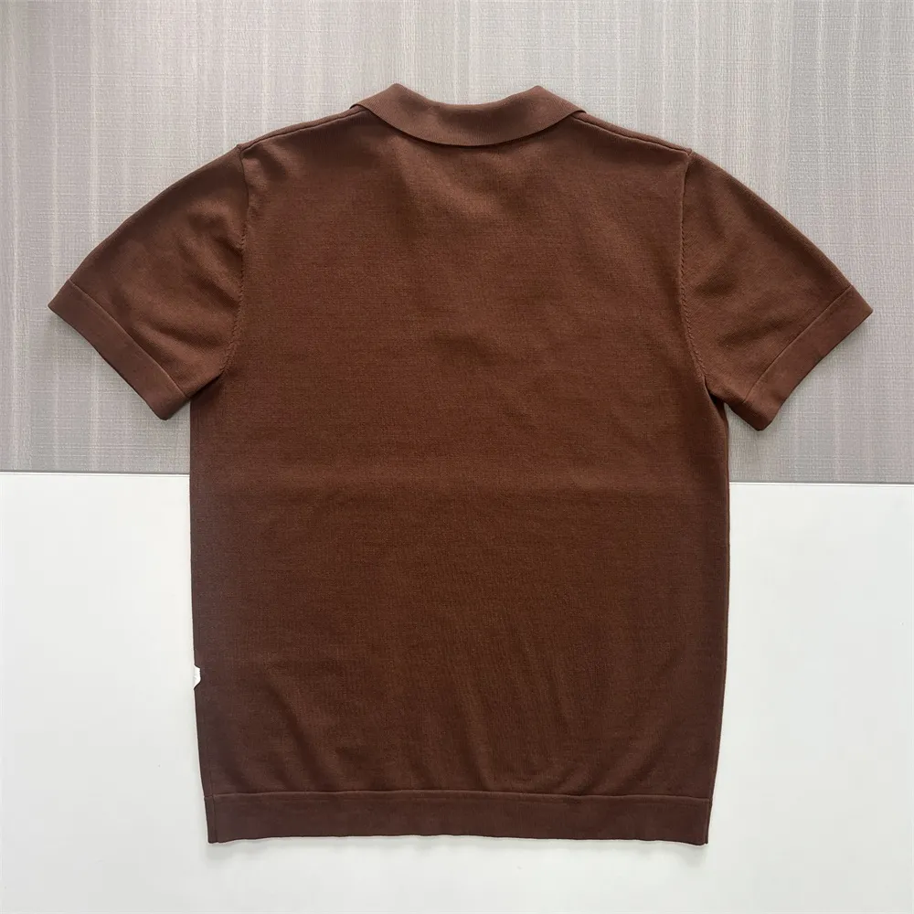 Men's Cocoa Brown Minimalist Knit Polo Shirt - Custom Slim-Fit & Placket Design