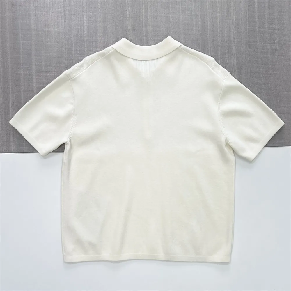 Men's Ivory Half-Zip Knit Polo Shirt - Custom Minimalist Design & Relaxed Fit