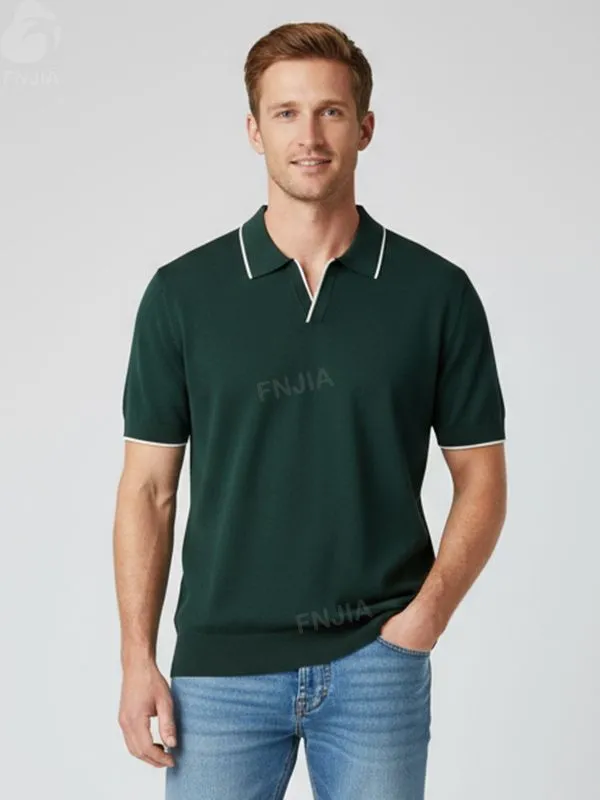 Men's Forest Green Contrast-Trim Knit Polo - FNJIA Custom Apparel Service