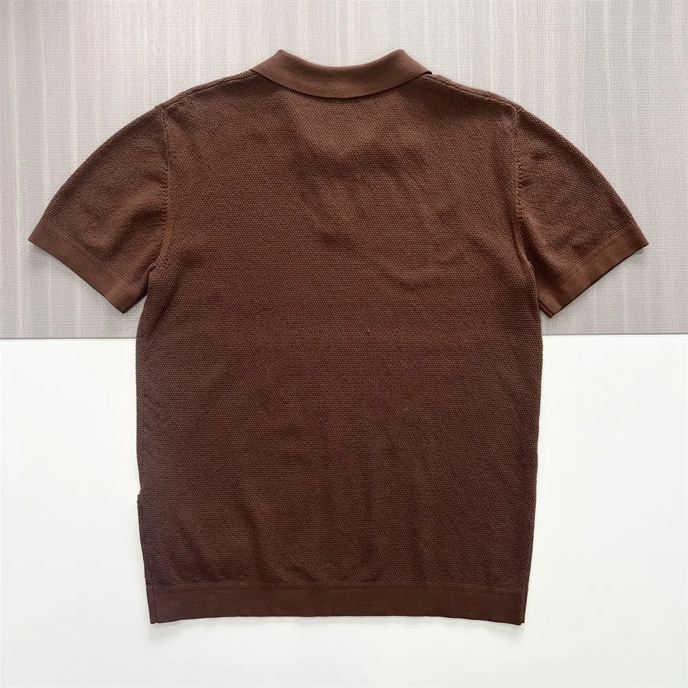Men's Mocha Brown Waffle-Knit Polo Shirt - Custom Breathable Texture Design