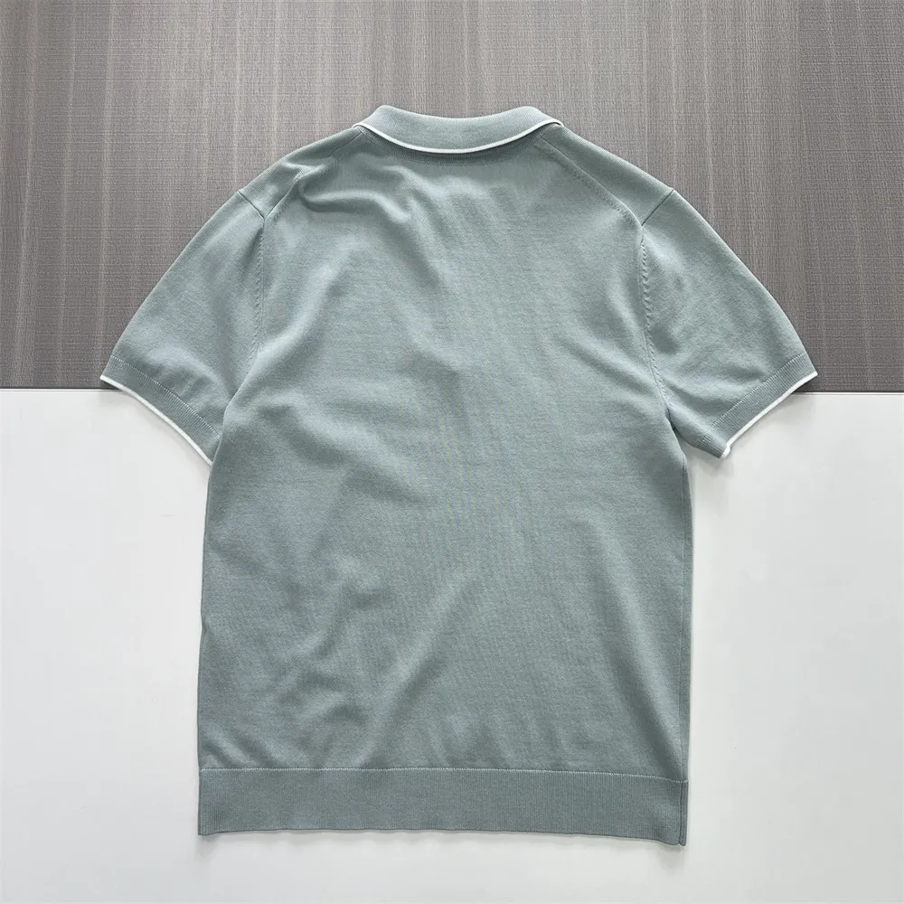 Men's Sage Green Contrast-Trim Half-Zip Knit Polo - FNJIA Custom Apparel Service
