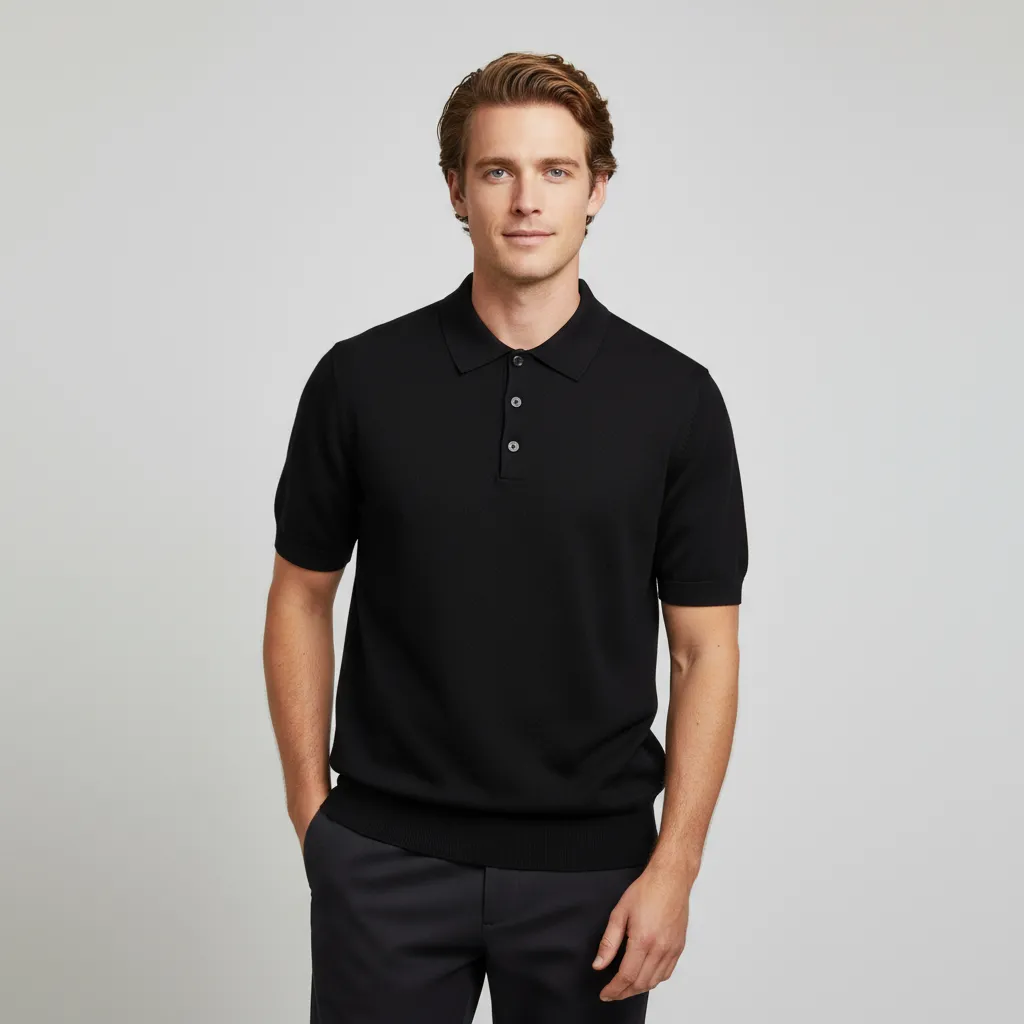 Men's Black Sleek Knit Polo - FNJIA Custom Apparel Service