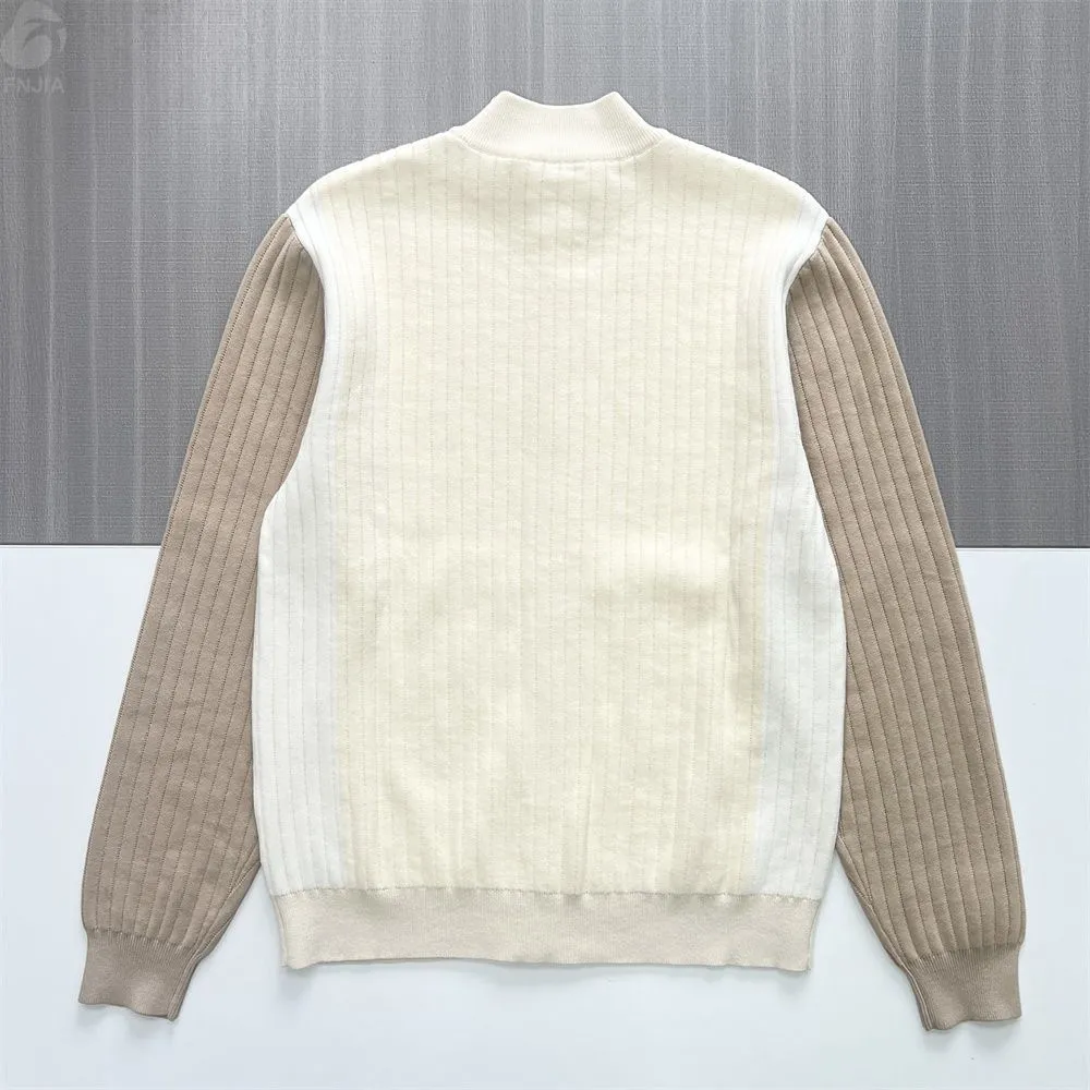 Men's Two-Tone Rib-Knit Zip-Up Jacket - Custom Color Block & Stand-Collar Design