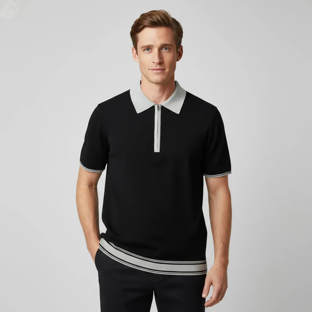 Men's Black & Gray Contrast-Trim Knit Polo - FNJIA Custom Apparel Service