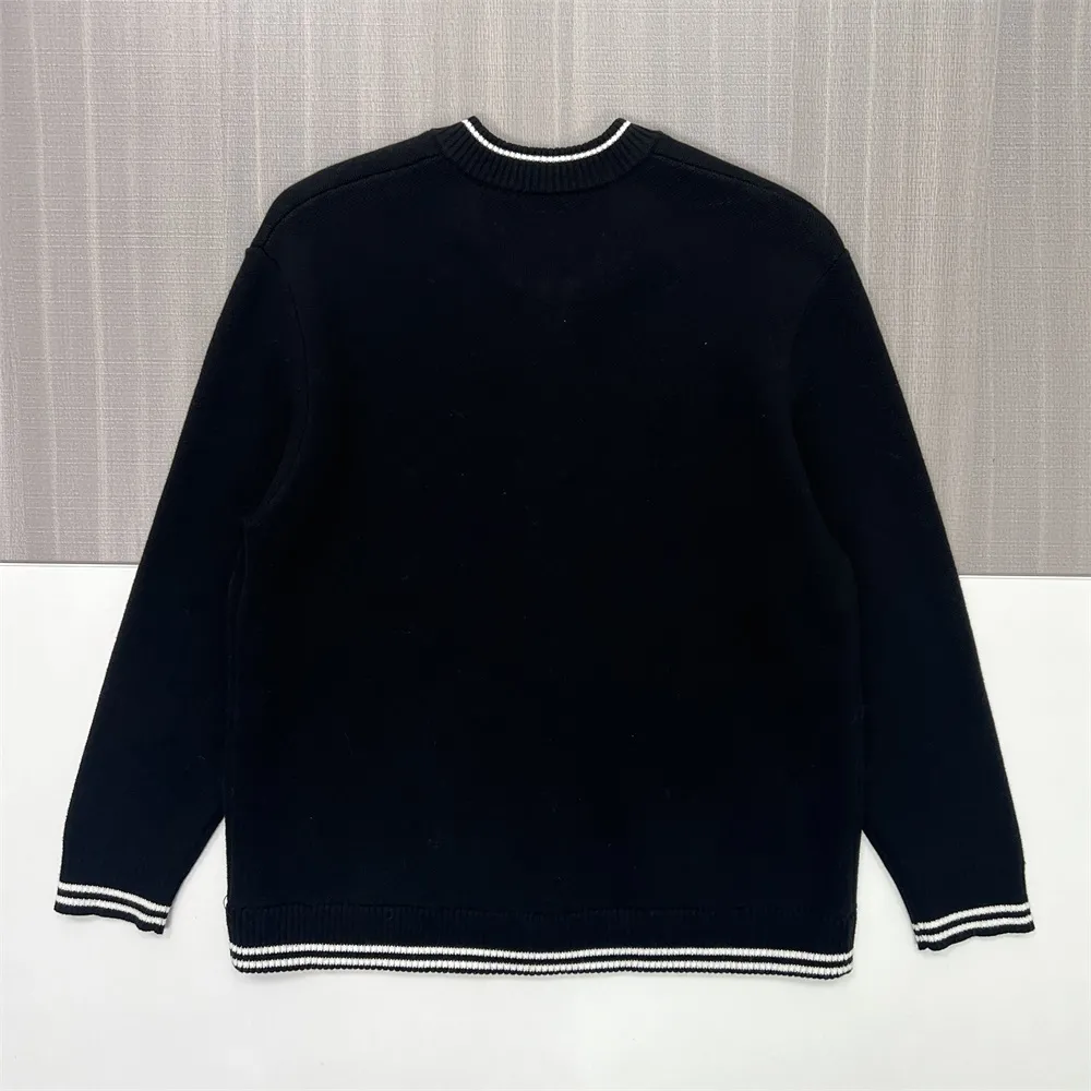 Men's Black Knit Bomber Jacket - Custom Striped Trim Design
