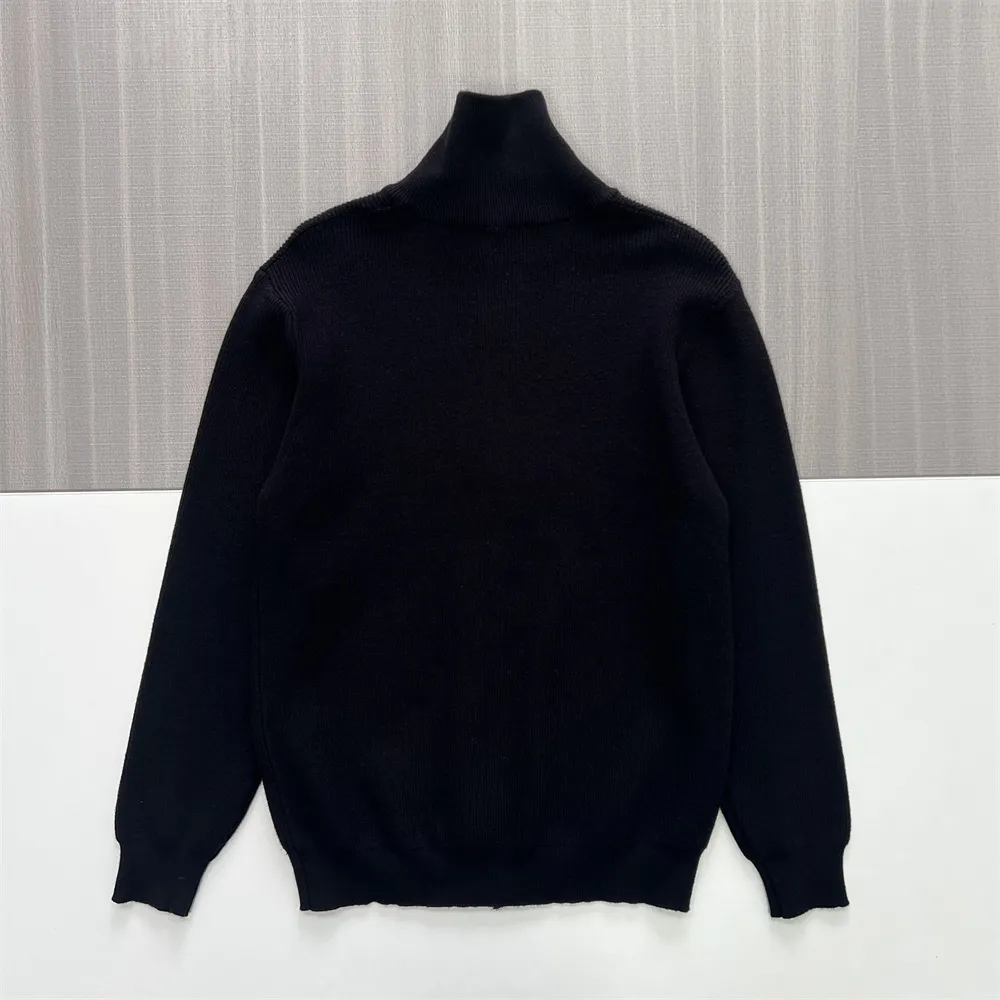 Men's Black Rib-Knit Turtleneck Zip-Up Jacket - Custom Slim-Fit Design