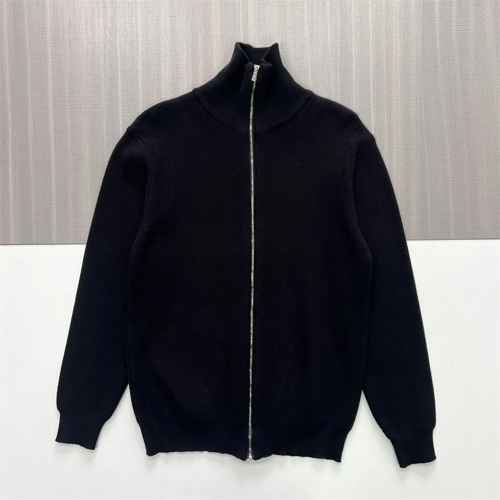 Men's Black Rib-Knit Turtleneck Zip-Up Jacket - Custom Slim-Fit Design