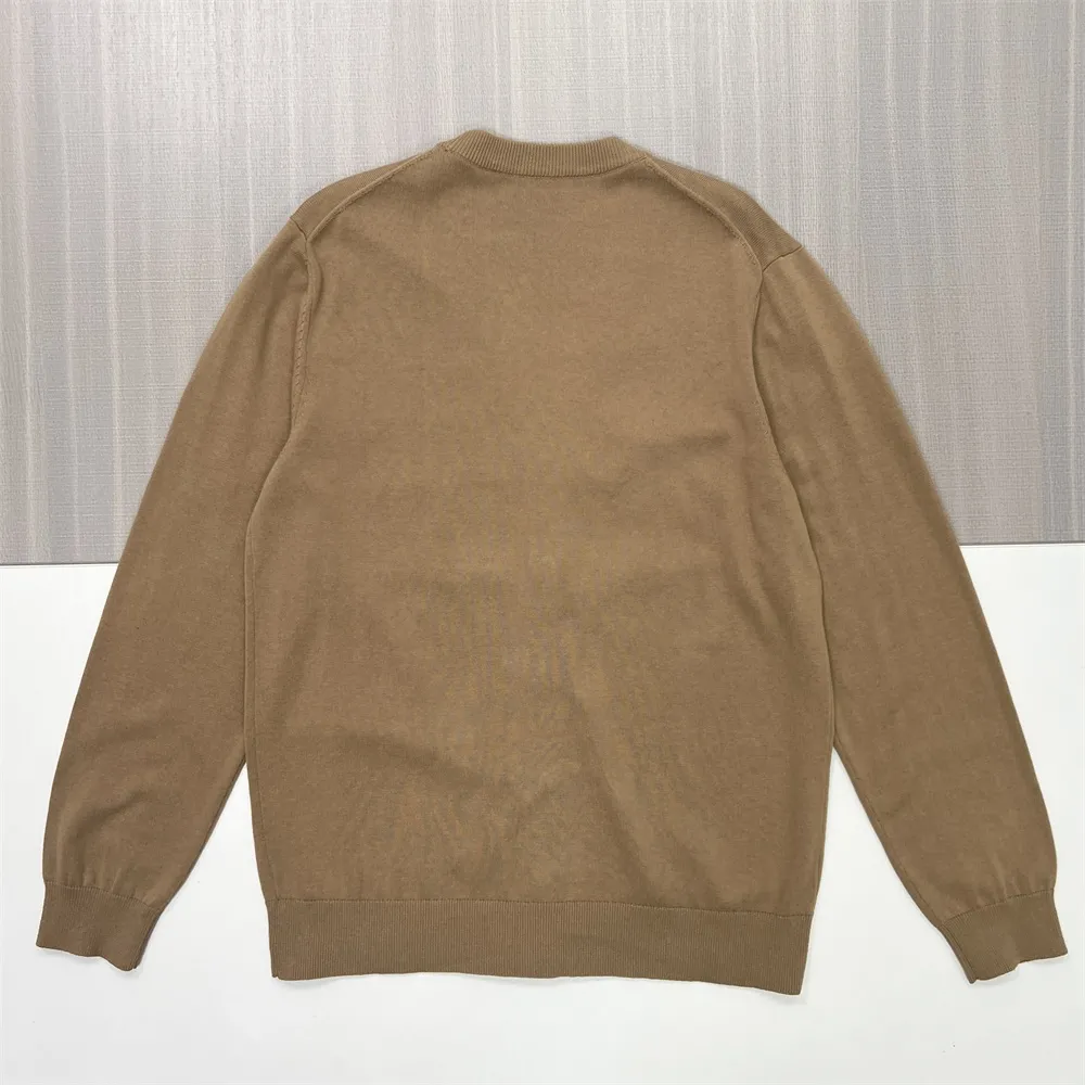 Men's Tan V-Neck Knit Cardigan - Custom Contrast Button Design