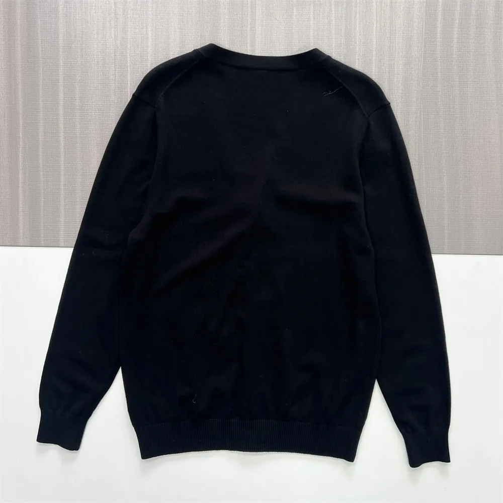 Men's Black V-Neck Knit Cardigan - Custom Button Detail & Relaxed-Fit Design