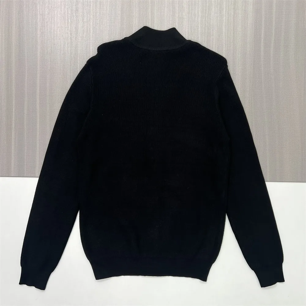 Men's Black Rib-Knit Stand-Collar Zip-Up Jacket - Custom Slim-Fit Design