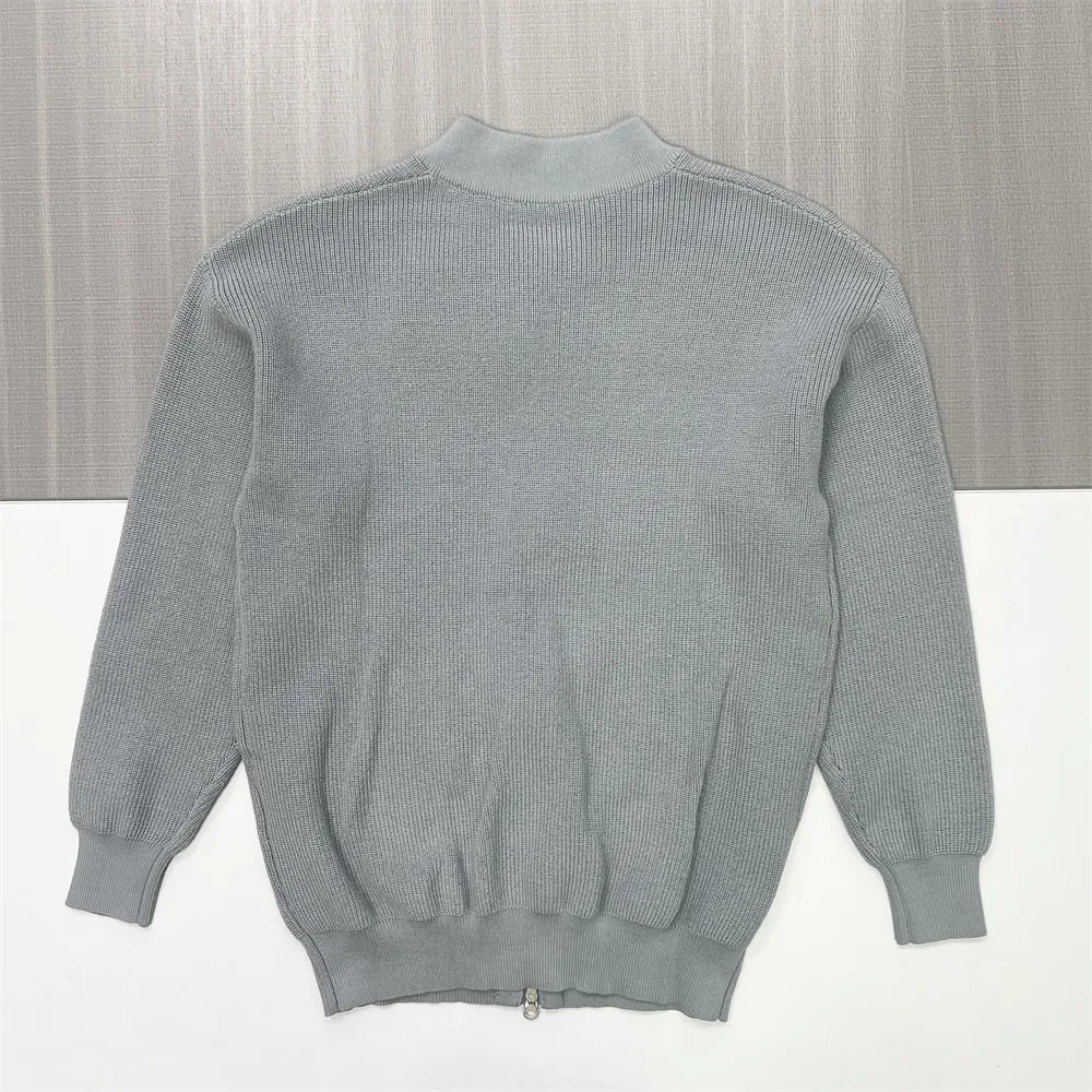 Men's Light Gray Rib-Knit Bomber Jacket - Custom Zip-Up & Relaxed-Fit Design