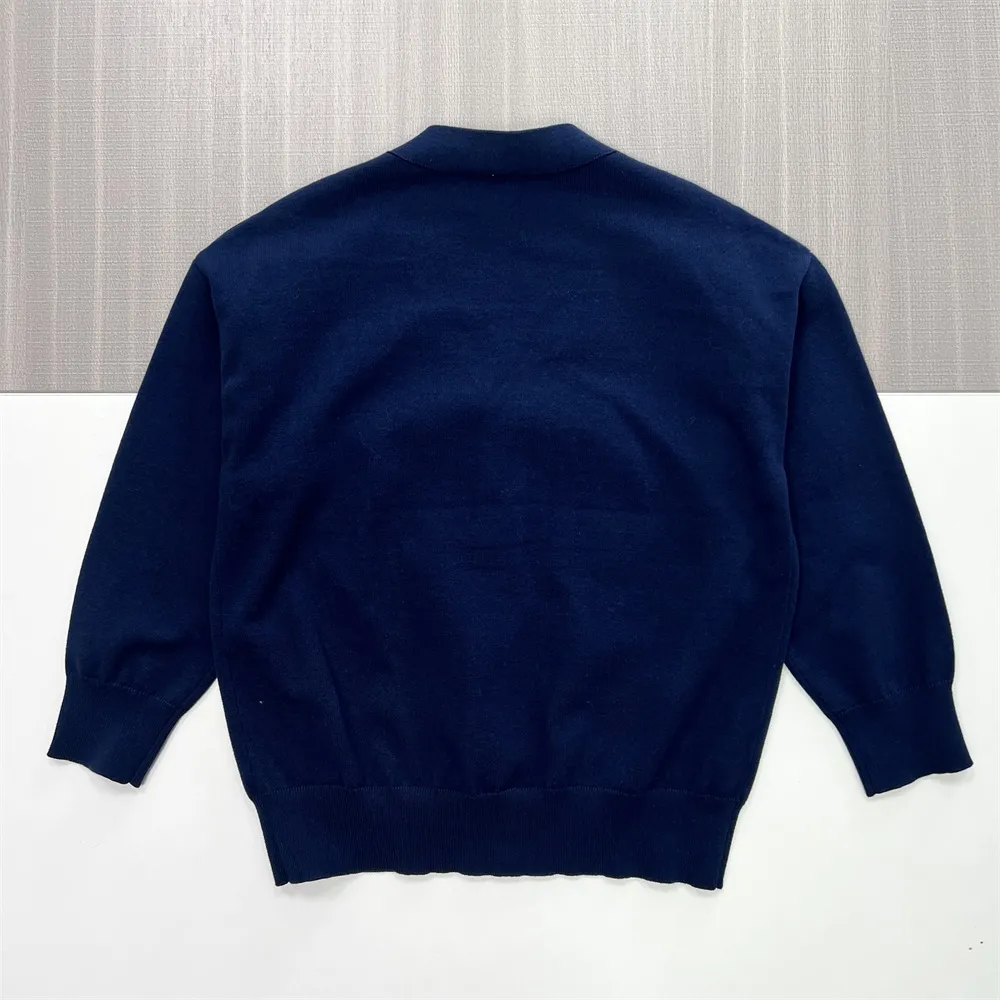 Men's Navy V-Neck Knit Cardigan - Custom Relaxed-Fit Design