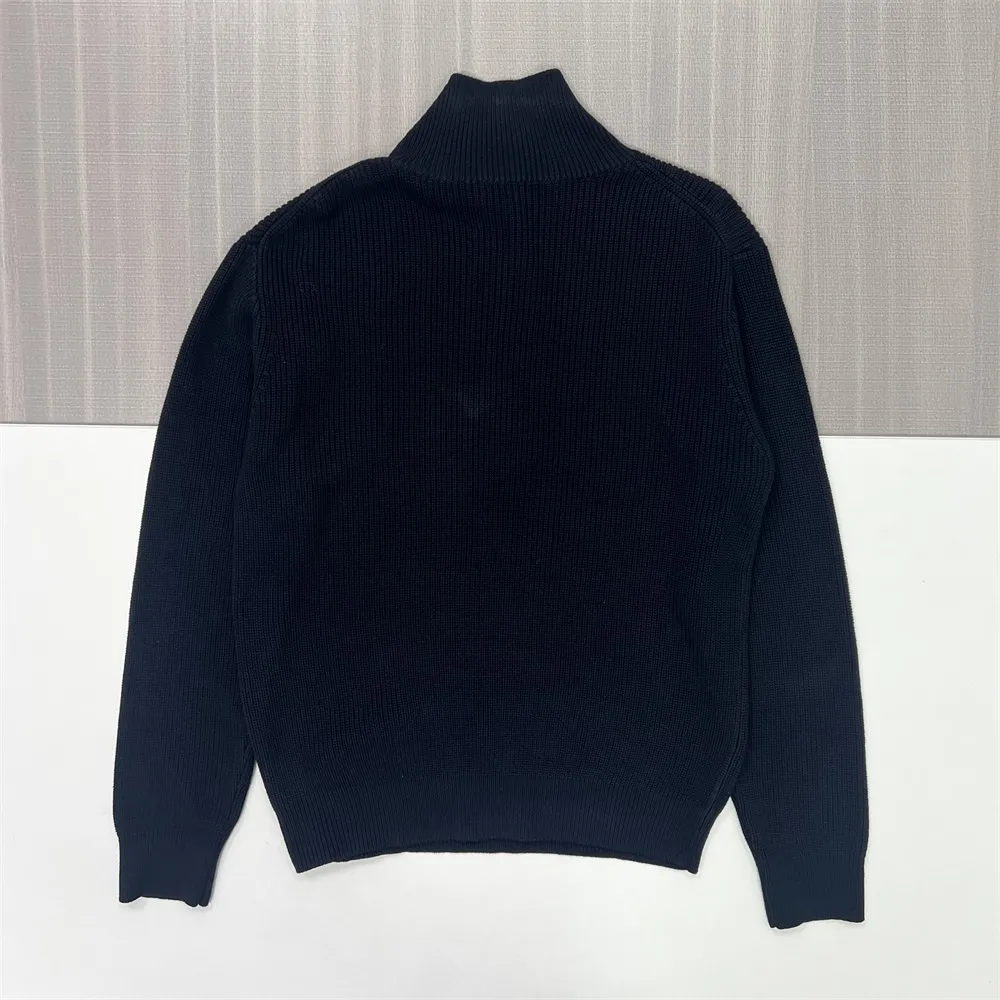 Men's Navy Rib-Knit Half-Zip Sweater - Custom Slim-Fit Design