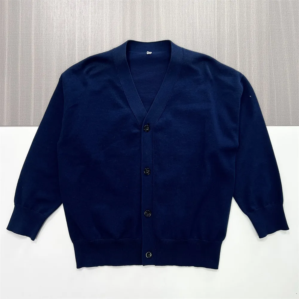 Men's Navy V-Neck Knit Cardigan - Custom Relaxed-Fit Design
