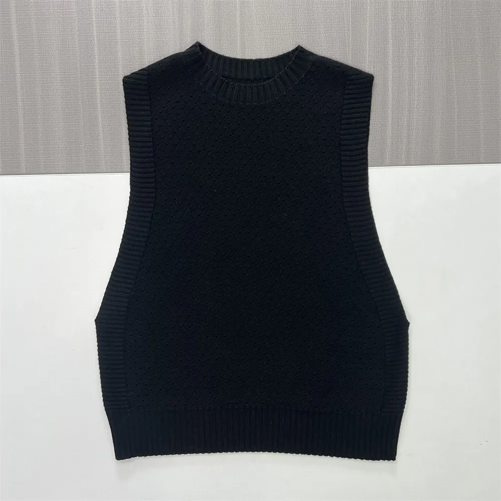 Women's Black Textured Crewneck Knit Vest - Custom Layered Versatile Design