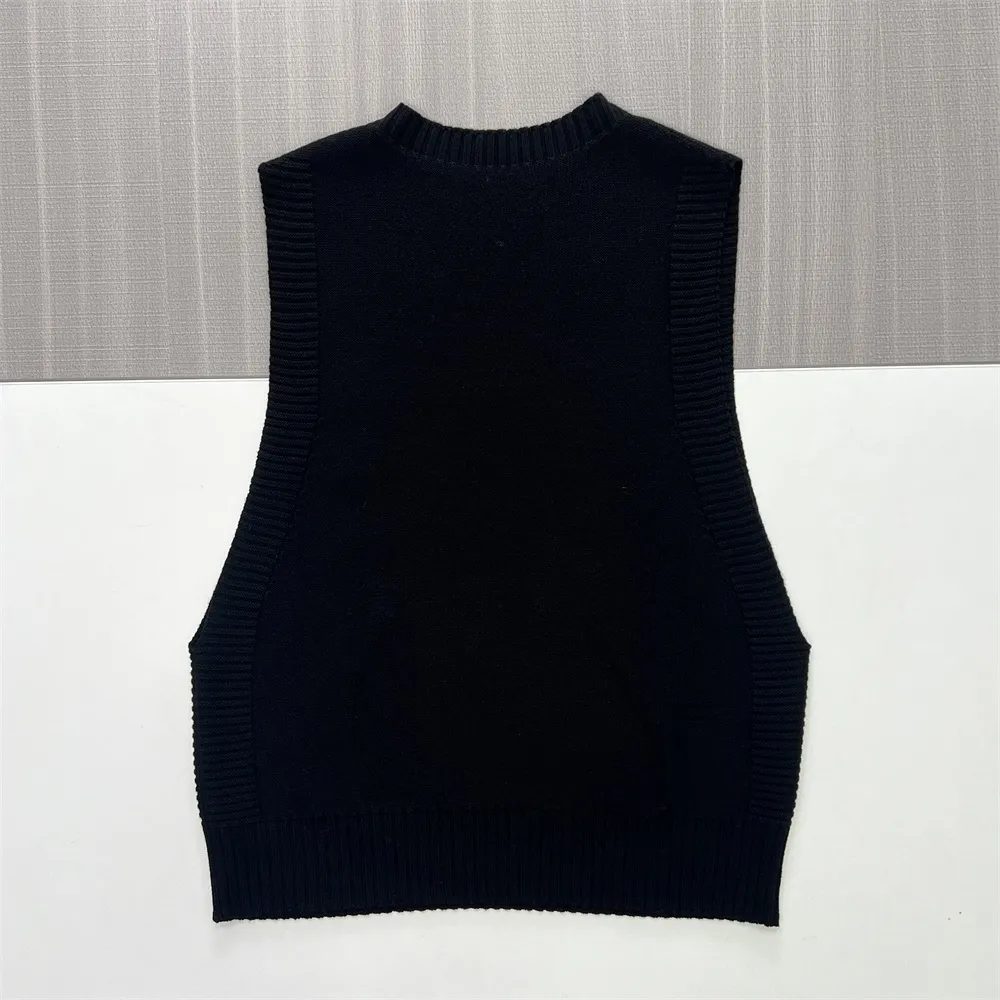 Women's Black Textured Crewneck Knit Vest - Custom Layered Versatile Design