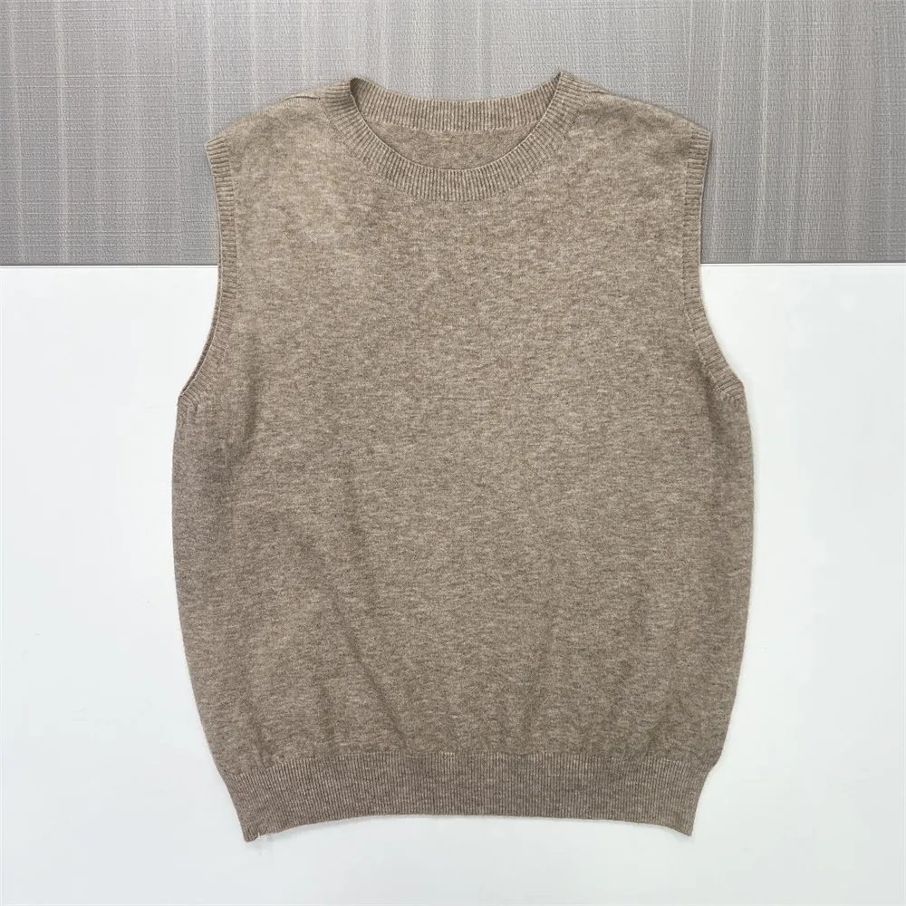 Women's Beige Marled Crewneck Knit Vest - Custom Versatile Layered Design