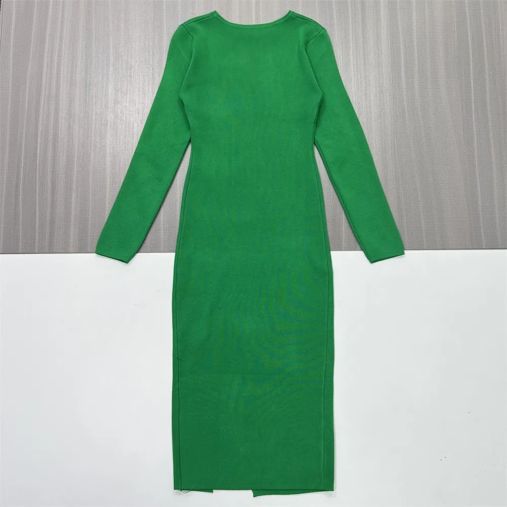 Women's Emerald Green Ribbed Bodycon Maxi Dress - Custom Sleek Modern Design