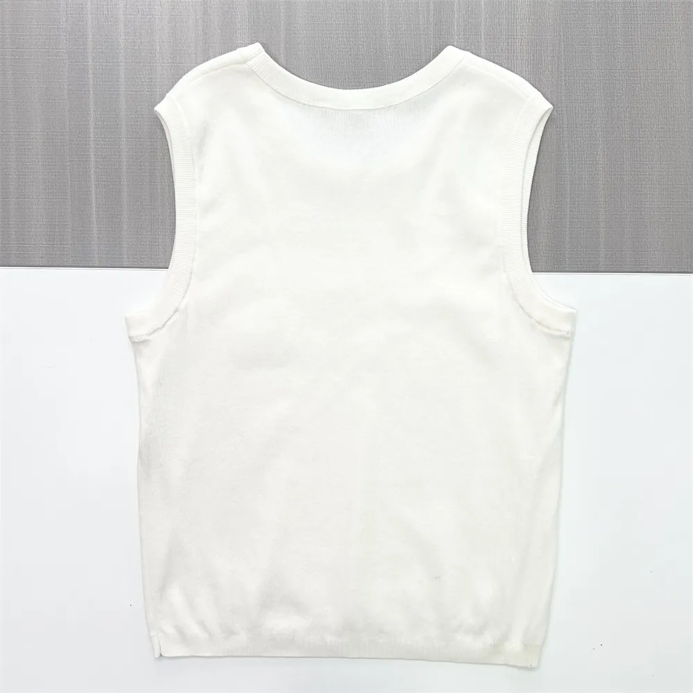 Women's White Ribbed Crewneck Sleeveless Knit Top - Custom Minimalist Design