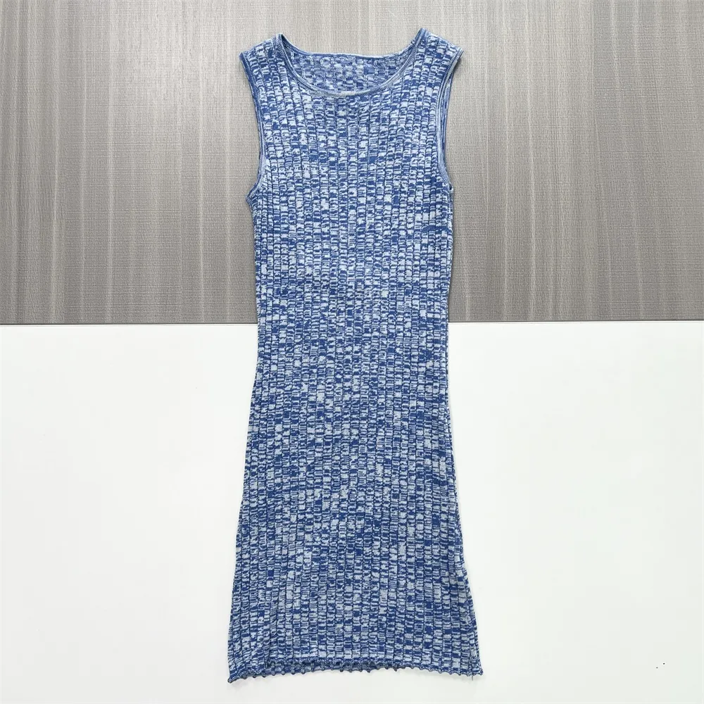 Women's Blue Textured Sleeveless Cutout Mini Dress - Custom Modern Knit Design