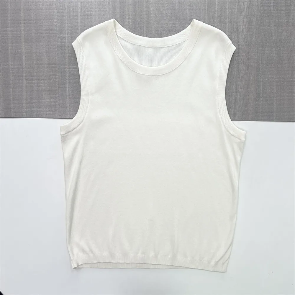 Women's White Ribbed Crewneck Sleeveless Knit Top - Custom Minimalist Design