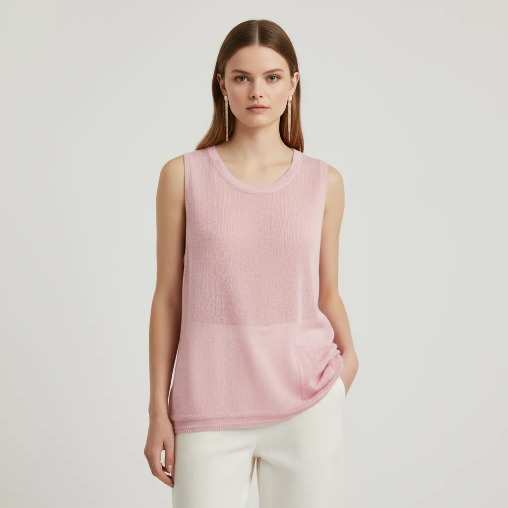 Women's Blush Sheer Knit Sleeveless Top - Custom Lightweight Design