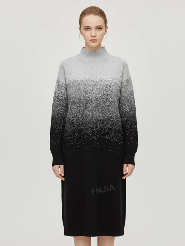 Women's Ombre Sequined Mock-Neck Knit Midi Dress - Custom Glamorous Gradient Design