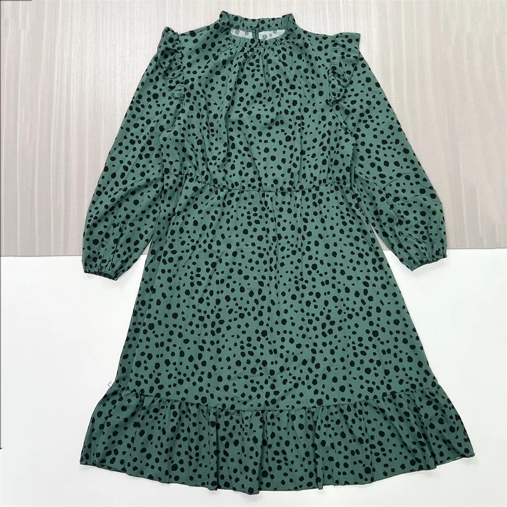 Women's Teal Leopard-Print Ruffled Midi Dress - Custom Romantic Design