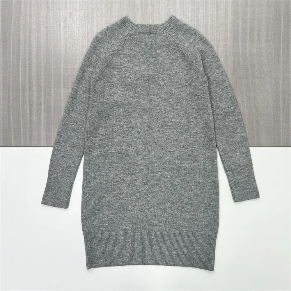 Women's Heather Gray Crew-Neck Knit Sweater Dress - Custom Minimalist Comfort Design