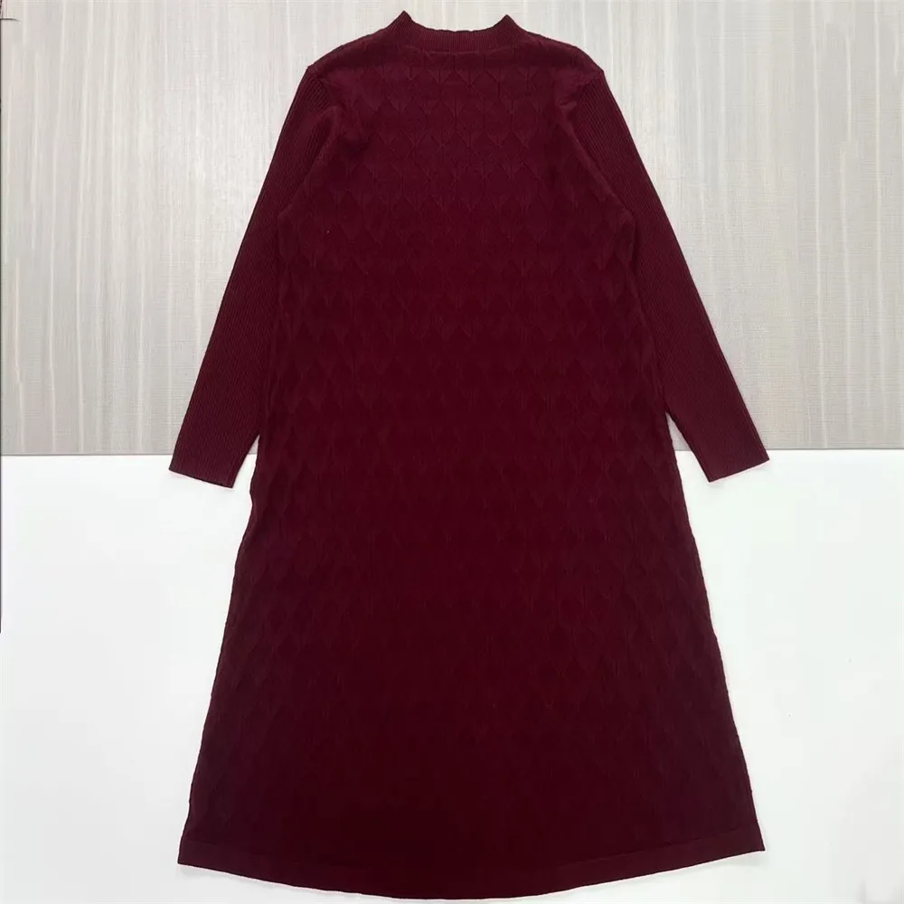 Women's Burgundy Diamond-Knit Oversized Maxi Dress - Custom Cozy Textured Design