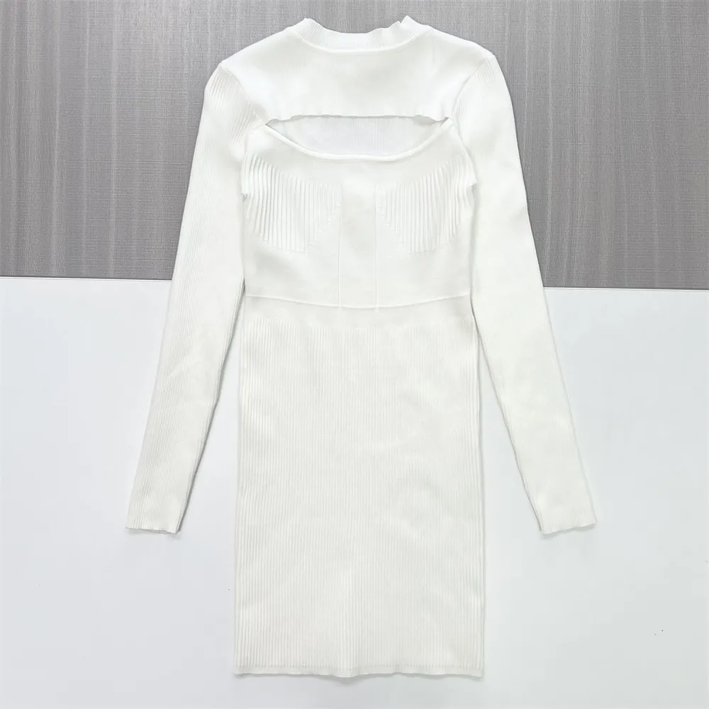 Women's White Ribbed Cutout Mock-Neck Mini Dress - Custom Modern Slim-Fit Design