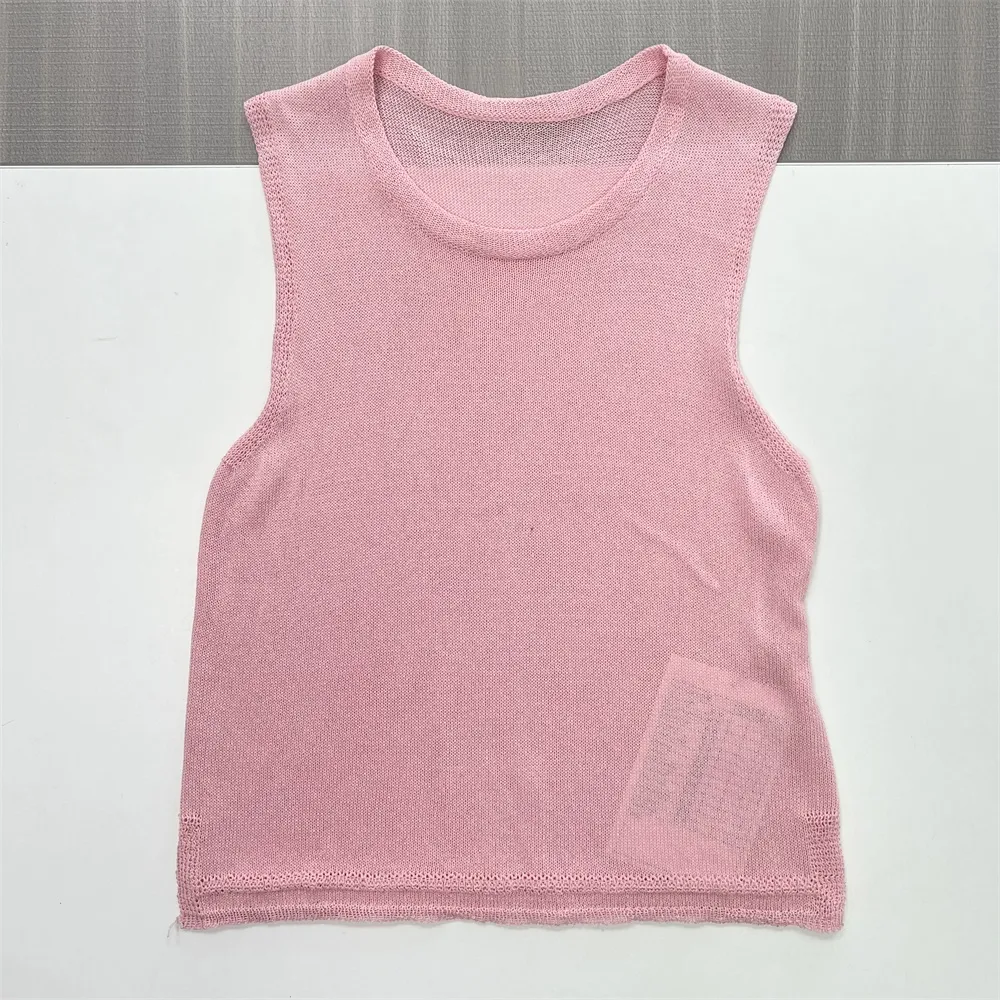 Women's Blush Sheer Knit Sleeveless Top - Custom Lightweight Design