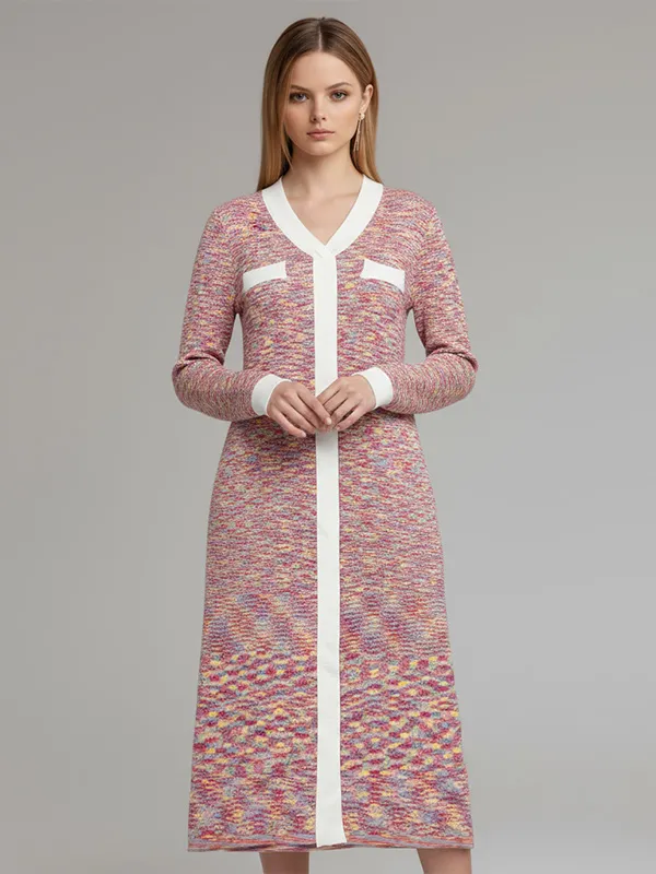 Women's Multicolor Tweed-Knit Contrast-Trim Midi Dress - Custom Classic Elegant Design