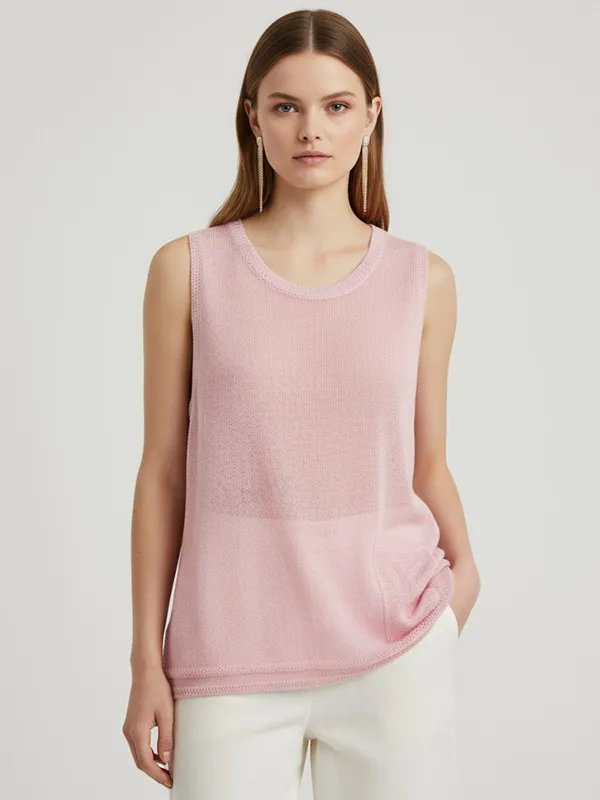 Women's Blush Sheer Knit Sleeveless Top - Custom Lightweight Design