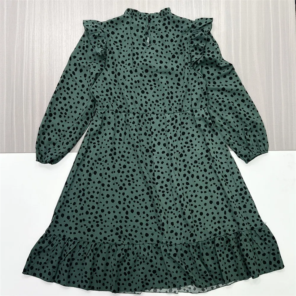 Women's Teal Leopard-Print Ruffled Midi Dress - Custom Romantic Design