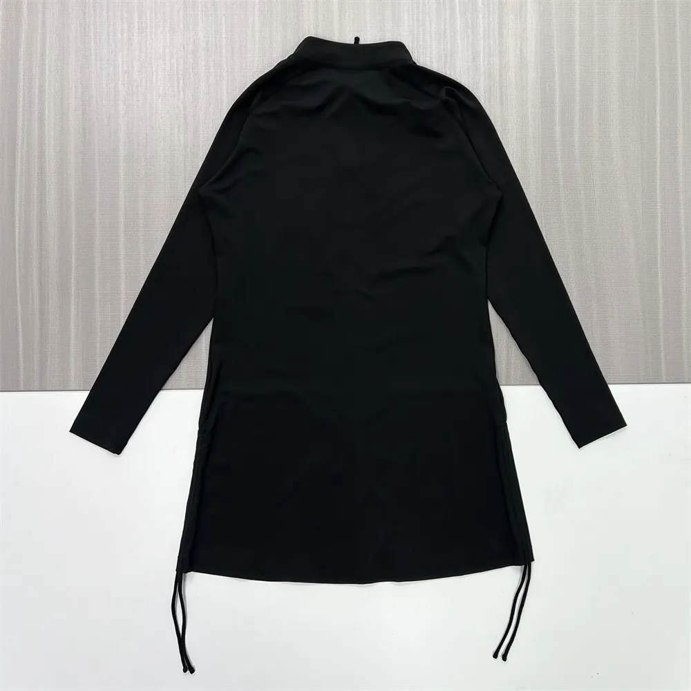 Women's Black Full-Zip Drawstring-Hem Midi Dress - Custom Modern Versatile Design