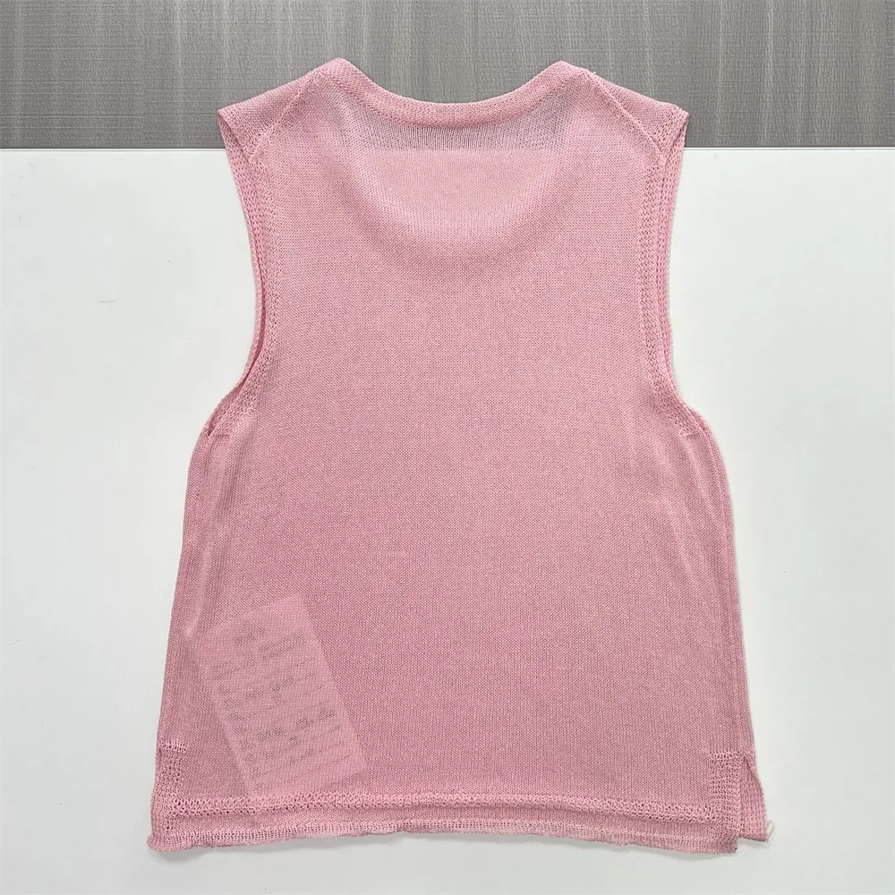 Women's Blush Sheer Knit Sleeveless Top - Custom Lightweight Design