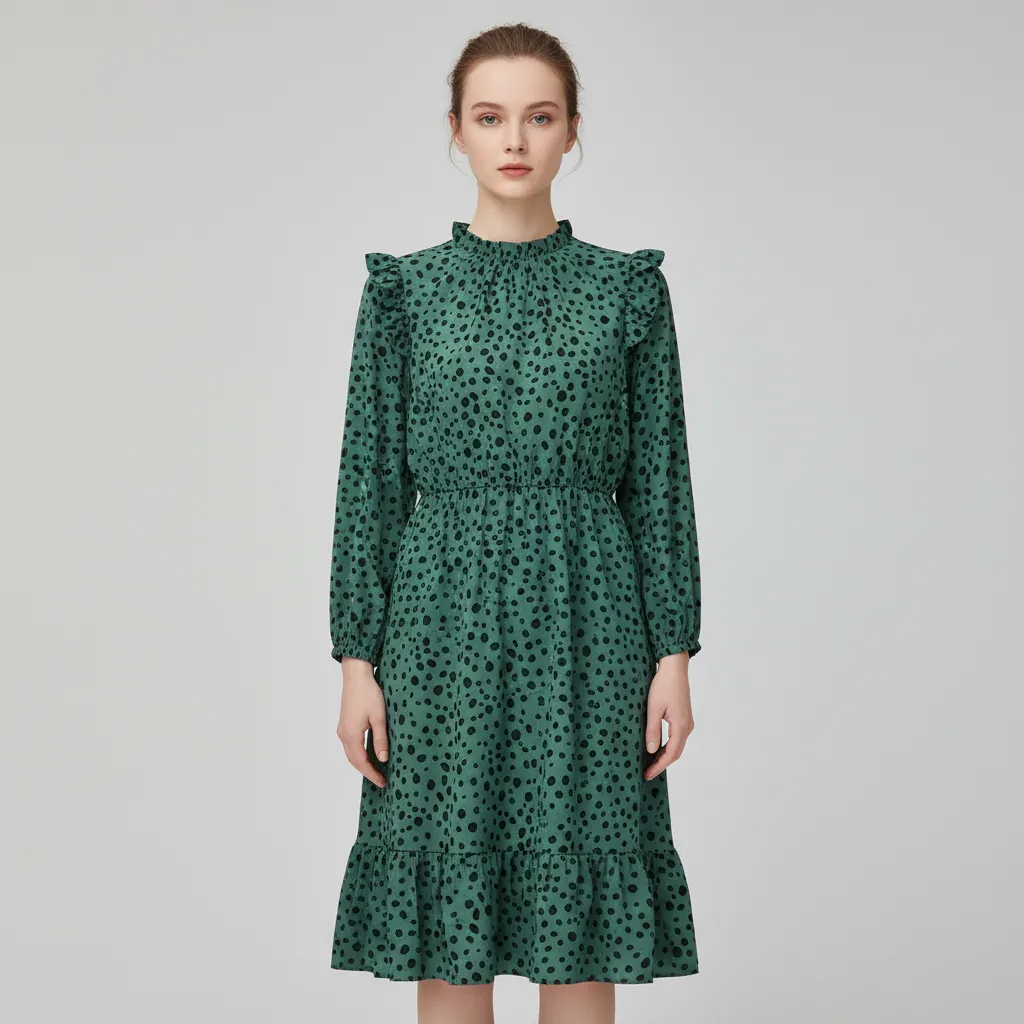 Women's Teal Leopard-Print Ruffled Midi Dress - Custom Romantic Design
