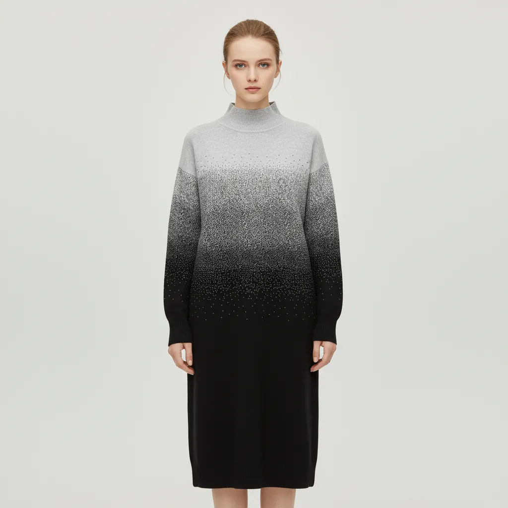 Women's Ombre Sequined Mock-Neck Knit Midi Dress - Custom Glamorous Gradient Design