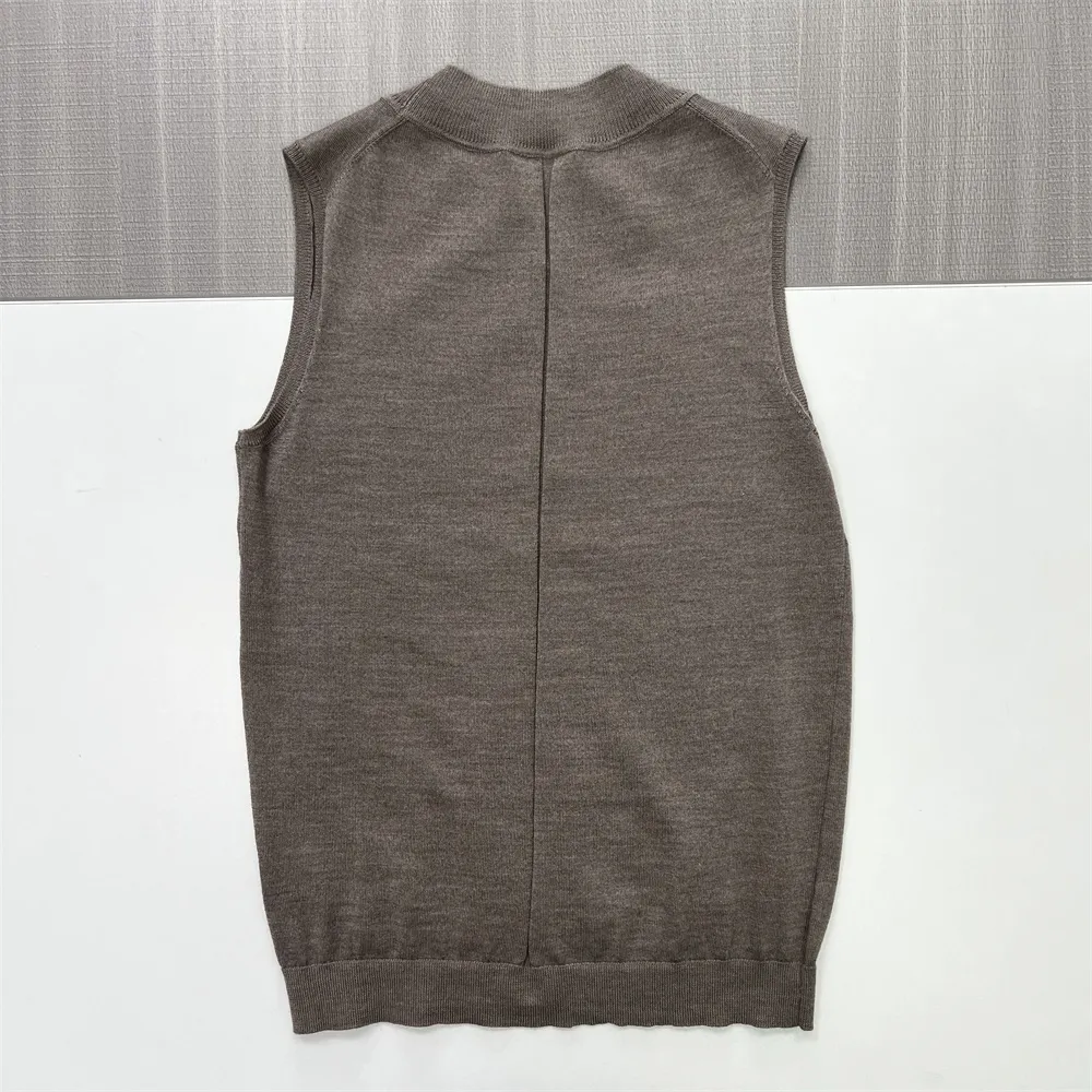 Women's Taupe Mock Neck Sleeveless Knit Vest - Custom Refined Layered Design