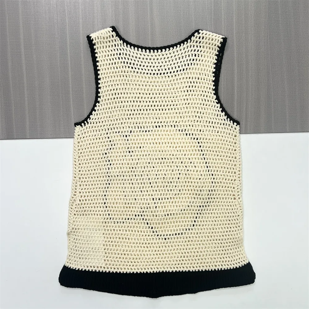 Women's Ivory Crochet Rose-Pattern Sleeveless Knit Top - Custom Artisanal Design