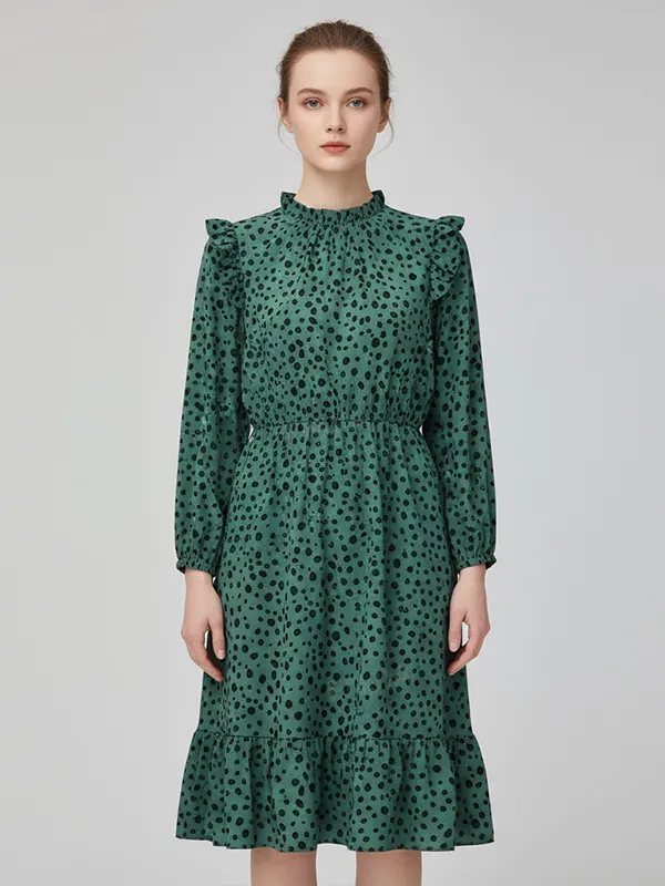 Women's Teal Leopard-Print Ruffled Midi Dress - Custom Romantic Design