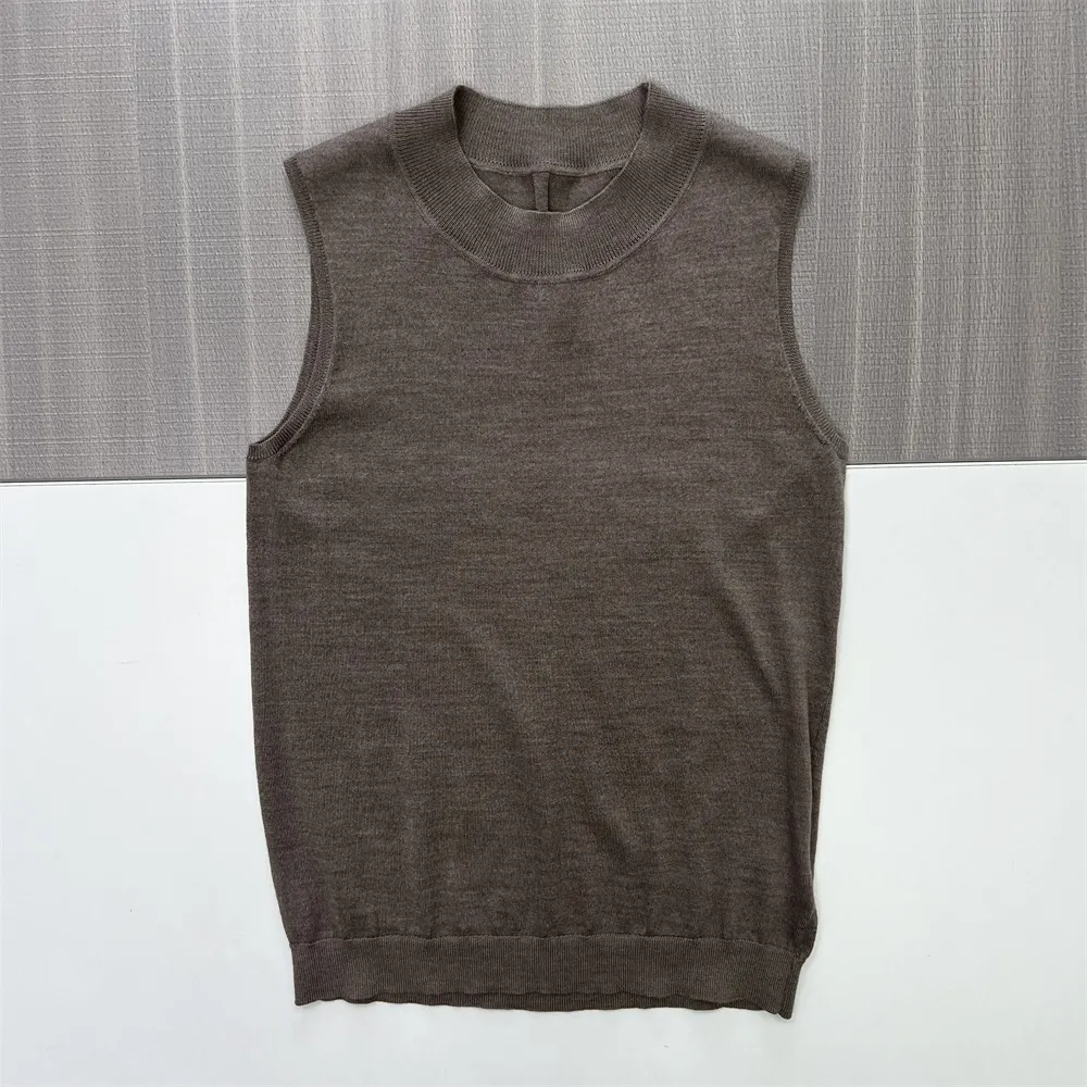 Women's Taupe Mock Neck Sleeveless Knit Vest - Custom Refined Layered Design