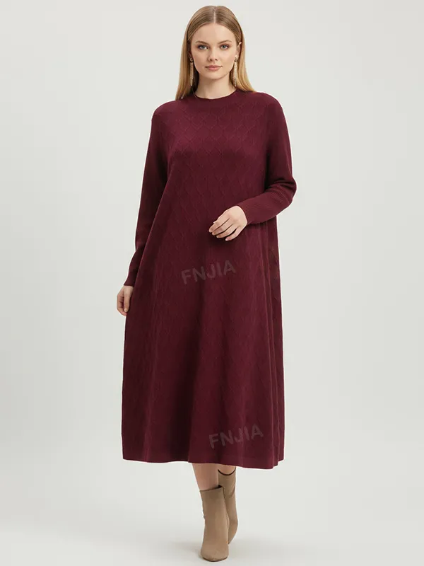 Women's Burgundy Diamond-Knit Oversized Maxi Dress - Custom Cozy Textured Design
