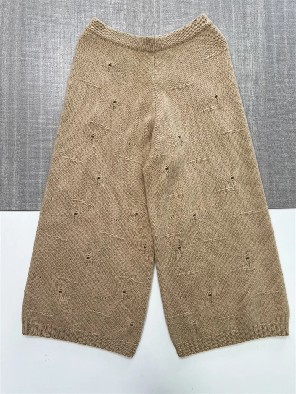 Women's Camel Distressed Knit Vest & Wide-Leg Pants Set - Custom Edgy Co-ord Design