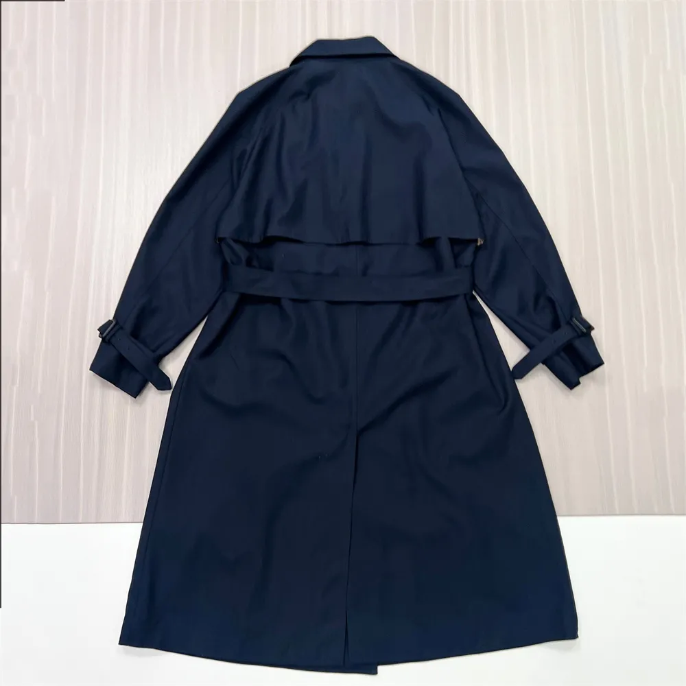 Women's Navy Double-Breasted Trench Coat - Custom Classic Tailored Outerwear Design