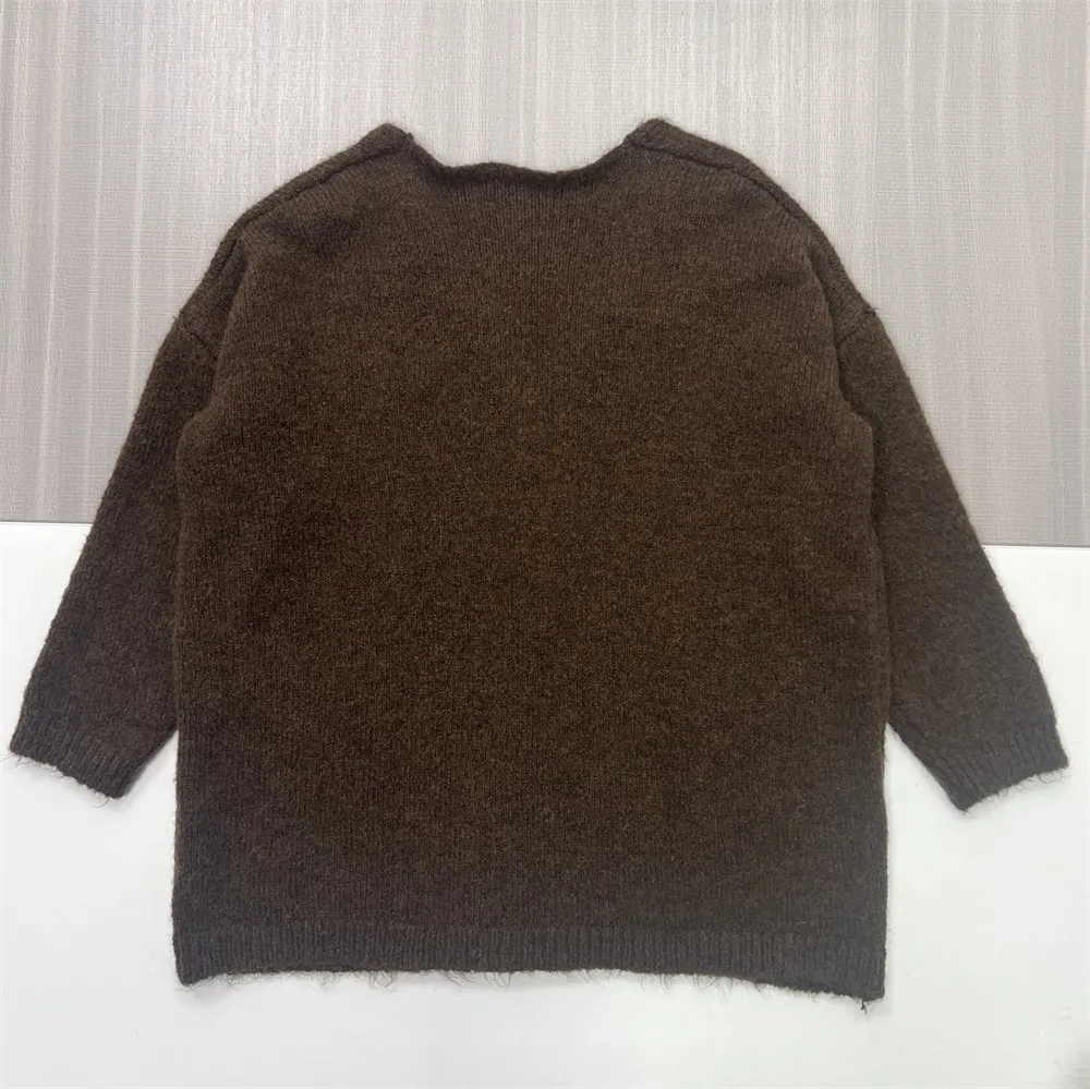 Women's Brown Fuzzy Knit Cardigan & Cutout Tank Set - Custom Trendy Co-ord Design