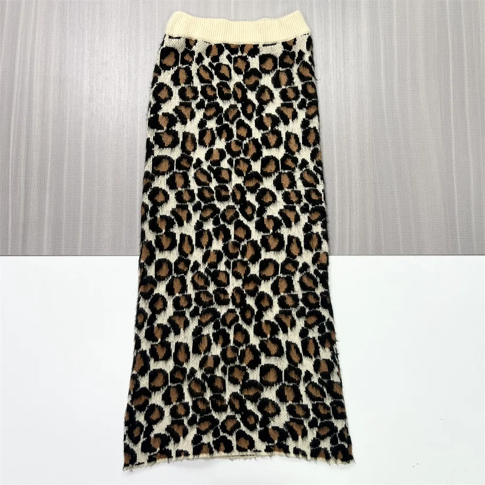 Women's Leopard Print Knit Sweater & Midi Skirt Set - Custom Trendy Co-ord Design